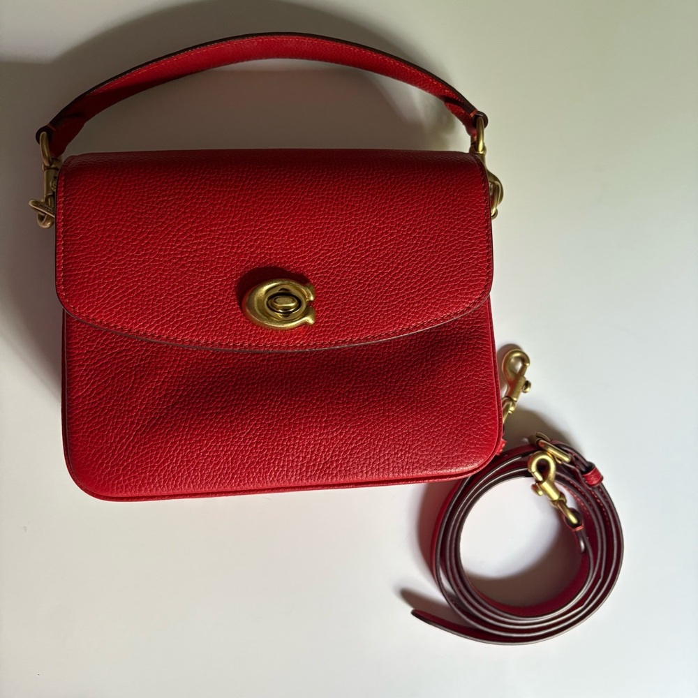 COACH Cassie Red Leather crossbody Shoulder Bag with top handle strap - Picture 6 of 7